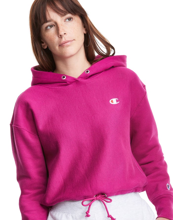 Champion Womens Hoodie NZ - Reverse Weave Cinch Bottom Pink ( 9107-BHYWF )